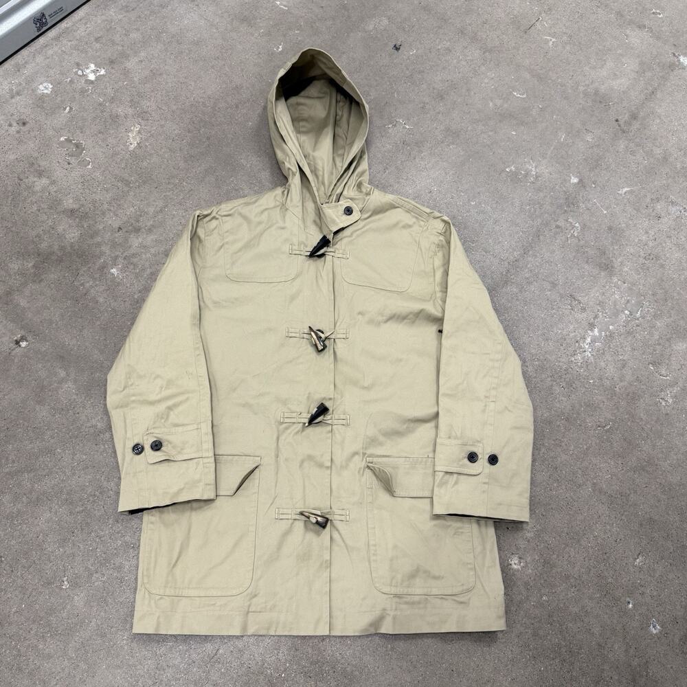 Vintage J Peterman Cotton Lobster Clasp Hooded Coat Outdoor Tan Mens Medium